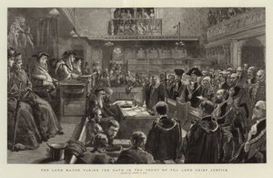 Der Lord Mayor legt den Eid im Gericht des Lord Chief Justice ab von Sydney Prior Hall