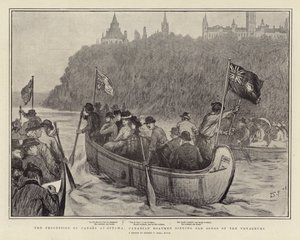 Die Prozession der Kanus in Ottawa, kanadische Bootsleute singen alte Lieder der Voyageurs von Sydney Prior Hall