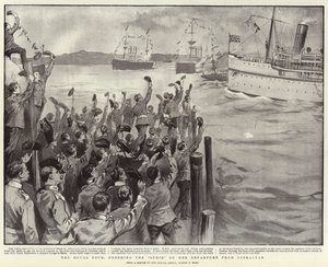 Die königliche Tour, Jubel für die Ophir bei ihrer Abfahrt aus Gibraltar von Sydney Prior Hall