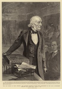 Die letzte Rede als Premierminister, Mr. Gladstone spricht über die Änderungen des Oberhauses zum Local Government (England und Wales) Bill, 1. März 1894 von Sydney Prior Hall