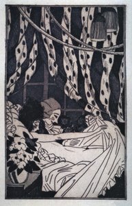 Erotik: Giacomo Casanova (1725-1798) hebt die Laken, um seine nackte Geliebte zu betrachten, frühes 20. Jahrhundert (Radierung) von Sylvain Sauvage