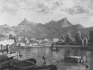 Port Louis, Mauritius, von der östlichen Seite des Hafens, ca. 1830 (Lithographie)