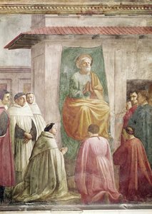 St. Peter auf dem Thron, aus der Erweckung des Sohnes des Theophilus und St. Peter als erster Bischof von Antiochia (Detail) von Tommaso Masaccio