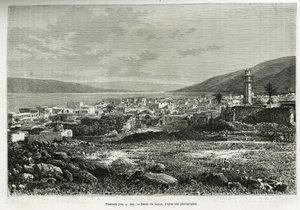 Gesamtansicht von Tiberias (Israel). Gravur von Taylor, zur Illustration der Geschichte von Syrien heute von M. Lortet, Dekan der Medizinischen Fakultät von Lyon, beauftragt mit einer wissenschaftlichen Mission durch das Ministerium für öffentliche Bildung von T Taylor