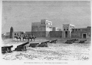 Scheich Aissa-Palast in Bahrain, Tschad. Taylors Gravur zur Illustration der Geschichte „A Suse, journal des excavilles“ von T Taylor