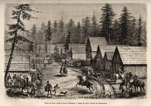 Der Bahnhof von Cisco, Graf von Placer (Nevada), wo man den Expresszug der Pacific Railway (Pacific Railway) nehmen kann, graviert nach Taylors Zeichnung, zur Illustration der Reise von Washington nach San Francisco im Jahr 1868, von L. Simonin, veröffentl