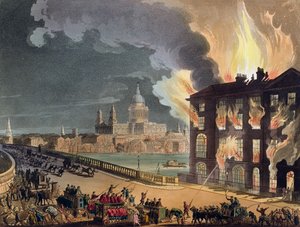 Feuer in der Albion-Mühle, Blackfriars Bridge, aus Ackermanns 