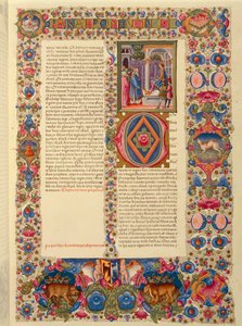 Incipit des zweiten Buches der Chroniken, oder Paralipomenon II, Miniatur aus der lateinischen Bibel von Borso d