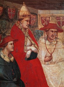 Geschichte des Heiligen Franz von Assisi: Darstellung von Papst Innozenz III., der 1210 die Franziskanische Regel bestätigt (Detail) von Taddeo Gaddi