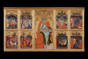 San Gimignano auf dem Thron mit acht Geschichten seines Lebens von Taddeo di Bartolo