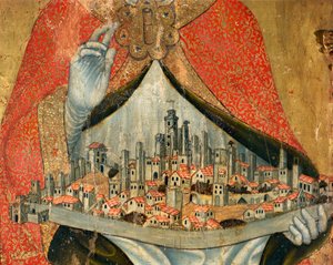 Ansicht der Stadt San Gimignano, mit Häusern und Denkmälern (Detail) von Taddeo di Bartolo