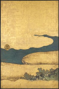 Ein Spiel von Go, aus den Vier Errungenschaften, Anfang des 17. Jahrhunderts (Schiebebildschirm; Tinte, Farbe und Gold auf Papier)