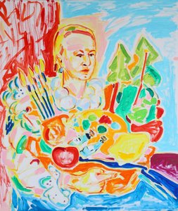 Selbstporträt nach Caravaggio, Junge mit einem Korb voller Früchte, Tamara Jare