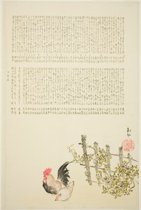 Henne und Hahn am Zaun von Tanaka Nangai