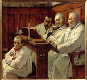 Das Glaubensbekenntnis: Priester und Chorkind lesen die Bibel von Tancrede Bastet