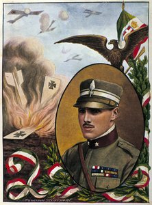 Allegorie über Major Francesco Baracca (1888-1918), Held der italienischen Luftwaffe, der 1918 im Kampf starb. Zeichnung von Tancredi Scarpelli. Mailand von Tancredi Scarpelli