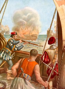 Arabisches Schiff von der portugiesischen Flotte in Brand gesetzt
