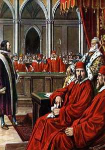 Kretischer Krieg: Der Prozess gegen Francesco Morosini nach der Belagerung von Candia, angeklagt wegen Feigheit und Verrat bei seiner Rückkehr nach Venedig von Tancredi Scarpelli