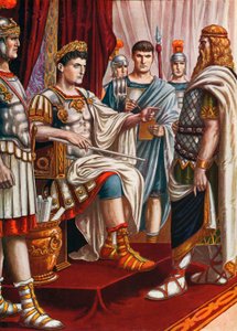 König Decebalus ergibt sich dem Kaiser Trajan