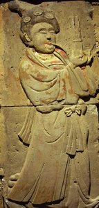 Terrakotta-Stele mit Musiker, Tang-Dynastie von Tang Dynasty Chinese School