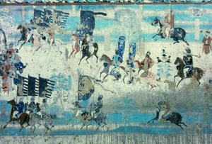 Zhang Yichao, Gouverneur von West-Gansu auf einem Ausflug, um gegen die Tibeter zu kämpfen, Tang-Dynastie, 850-907 von Tang Dynasty Chinese School