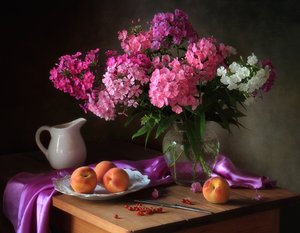 Lebhafte Phlox und Pfirsiche