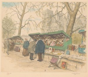 Bücherstände am Quai de Montebello, die Notre-Dame im Hintergrund von Tavík František Šimon (signed by artist)