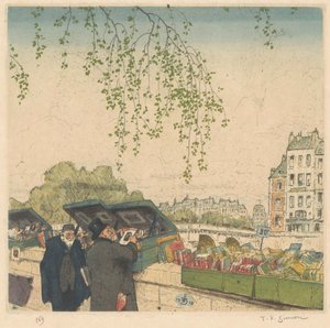 Buchhändler an einem Kai in Paris von Tavík František Šimon (signed by artist)
