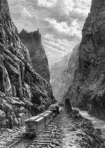 Ein Zug, der durch die Rocky Mountains fährt, USA, 19. Jahrhundert von Taylor