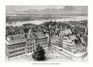 Rathaus und Fluss Schelde, Antwerpen, Belgien, 1879 von Taylor