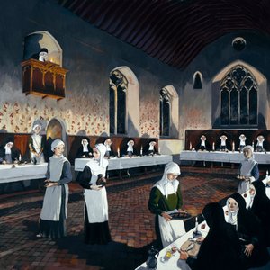 Rekonstruktion des Refektoriums im 15. Jahrhundert, Denny Abbey, Cambridgeshire, 1993