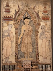 Banner, das Buddha mit Jüngern darstellt, frühes 19. Jahrhundert von Thai School