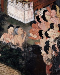 Menge beobachtet Theateraufführungen bei einer Beerdigung von Thai School