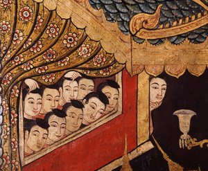 Detail aus einem Wandgemälde in Wat Phra Singh von Thai School