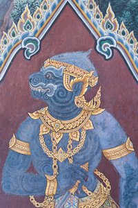 Wandgemälde mit Szenen aus dem Ramayana im Wat Phra Kaeo, dem Königlichen Großen Palast, Bangkok, Thailand von Thai School