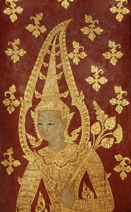 Rattanakosin-Stil Türpaneel mit Bild einer Gottheit, ca. 1860