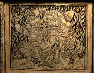 THAI-KUNST: Eine Episode im „Ramayana“. Buchschrank, Bangkok-Stil