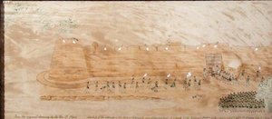 Skizze des Angriffs auf Koonja, 3. Oktober 1824 von The Hon. Frederick Shore