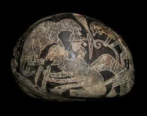 Der Ica-Stein. Ein Dinosaurier tötet einen Mann von The Ica stones.