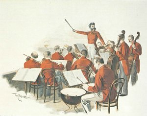 Der österreichische Komponist Johann Strauss II und seine Kapelle beim Hofball