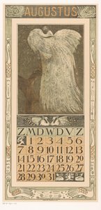 Kalenderblatt August mit weißem Pfau von Theo van Hoytema