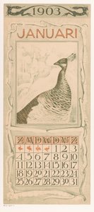 Kalenderblad Januar mit Pfau von Theo van Hoytema