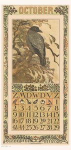 Kalenderblatt Oktober mit bunter Krähe