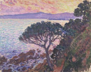 Kiefer am Meer bei Sonnenuntergang von Théo van Rysselberghe