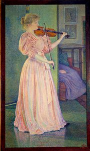 Porträt von Irma Sethe, die Geige spielt, Ec. Bel. von Théo van Rysselberghe