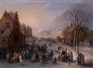 Eine Winterstadtlandschaft mit zahlreichen Figuren von Theobald Michau