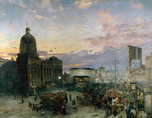 Ansicht der Washington Street in Indianapolis bei Dämmerung von Theodor Groll
