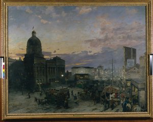 Washington Street, Indianapolis bei Dämmerung