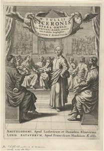 Cicero und diskutierende Figuren (Titelblatt für: Cicero, opera omnia, 1661) von Theodor Matham