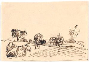 Landschaft mit liegenden und stehenden Kühen von Theodor Philipsen